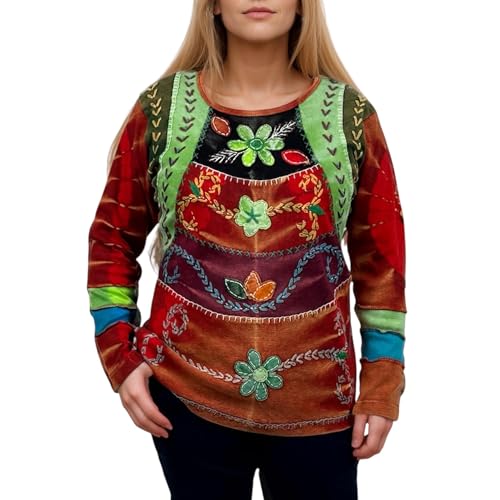 Agan Traders 2025 Winter Women's Long Sleeve Blouses - Cotton Patched Tie Dye Winter Tops - Ladies Boho Tops and Blouses (255 RB, S, Red M2)