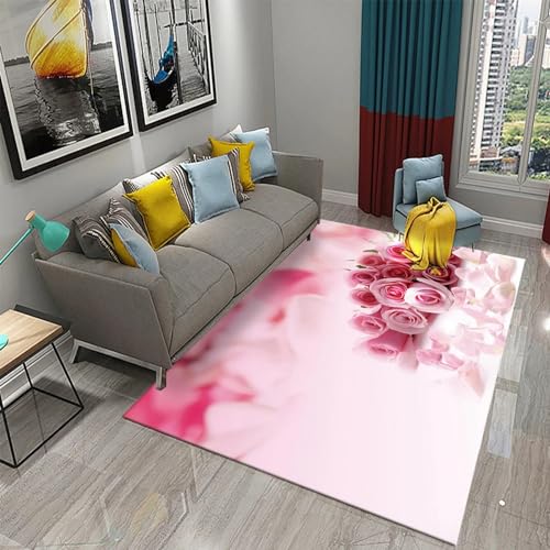3D Rosa Rosenpflanze Gedruckt Musterteppich. Jugendlich Schlafzimmer Themen Dekorative Teppiche, Eingangstürmatten, Saugfähige rutschfeste Badezimmertürmatten 180 X 280 cm -5R9L5M2