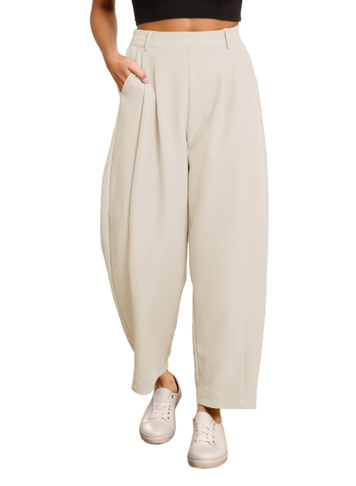 Photo 1 of [stained] EVALESS Womens Plus Size Work Pants Wide Leg High Waisted Trousers 2026 Spring Summer Trendy Ankle Length Barrel Pants Business Casual Baggy Dress Pants Teacher Slacks Light Brown XX-Large