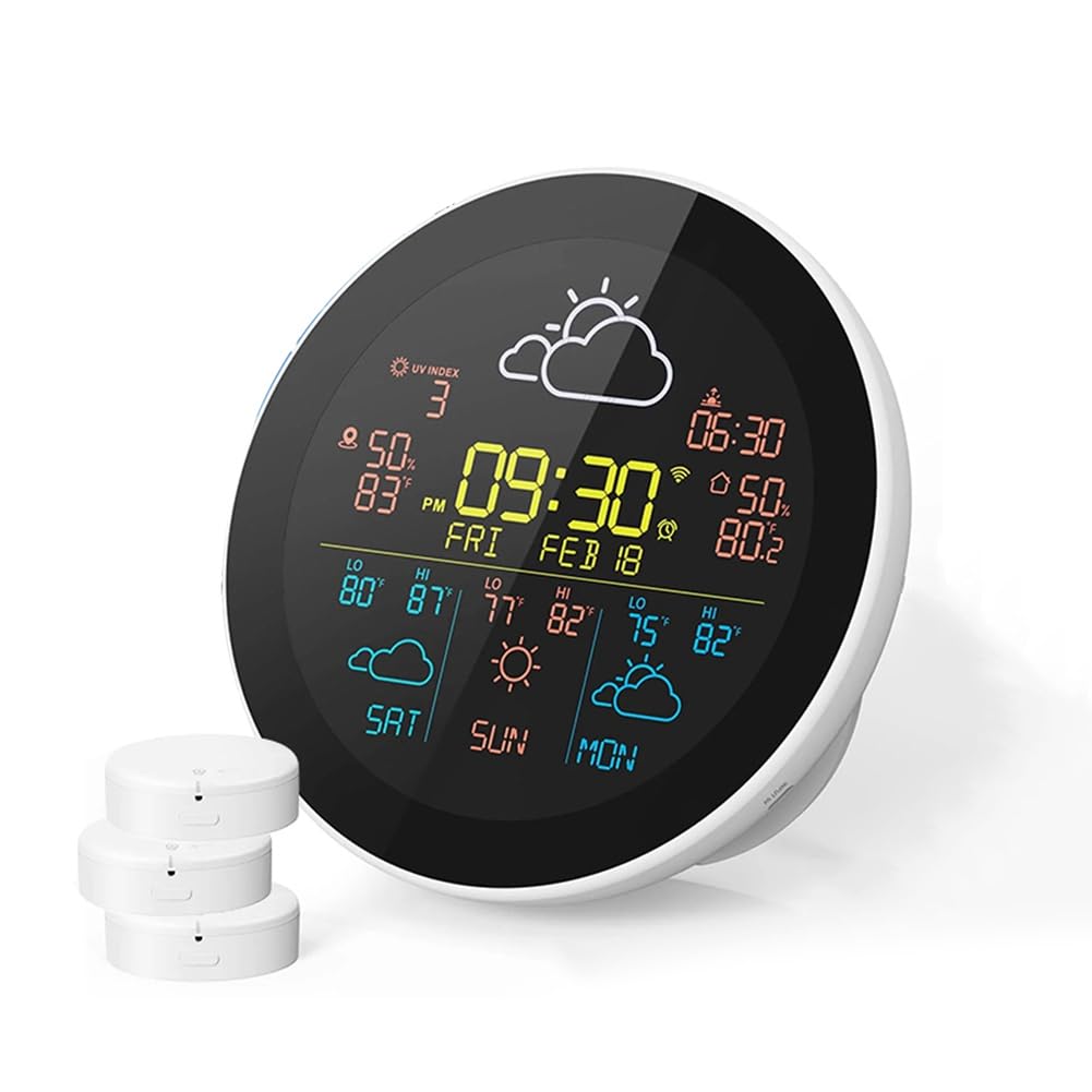 Vjsujehgy Wireless Weather Station Tuya WiFi Weather Clock Thermometer Hygrometer LCD Display with Alarm Function