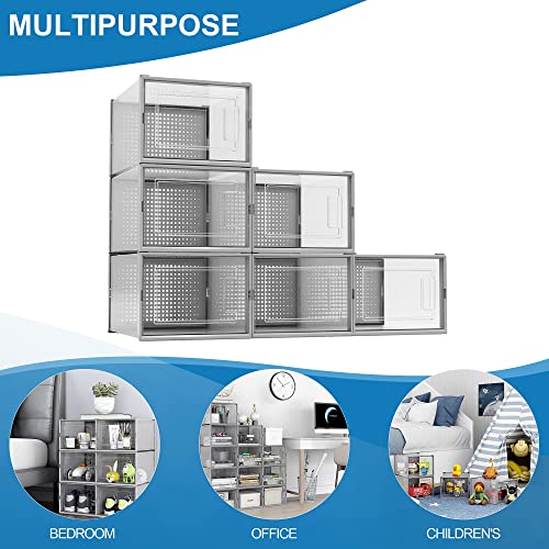 Qualiapex X-Large Long Shoe Boxes Clear Plastic Stackable, Shoe Storage Organizer, Sneaker Storage Containers, Suitable For All Shoes Like High Heels & Martin Boots, Grey 6 Pack #TOP5