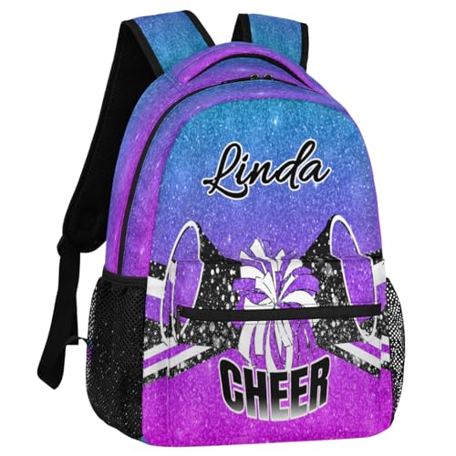 Custom Large Capacity Cheer Backpack for Women, 16 Inch Personalized Cheerleader Casual Shoulder Daypack Bag, Purple Magenta Glitter2