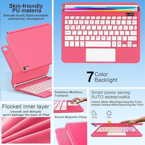Image of Keyboard Case for iPad 11th (A16) & 10th Generation,Magic-Style Backlit Keyboard with Multi-Touch Trackpad - Floating Cantilever Stand - Magnetic Case for iPad 11 inch &10th Gen 10.9 inch (Rose Red)