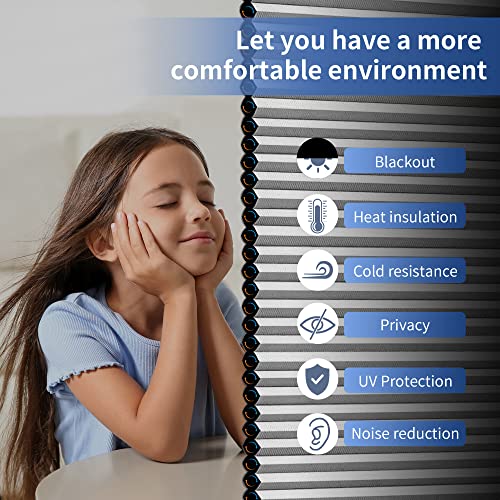 Hauskit Cordless Cellular Shades 100% Blackout Honeycomb Blinds For Windows, Grey 23" W X 64" H For Bedroom/Living Room/Office/Nursery, Easy To Install #TOP1