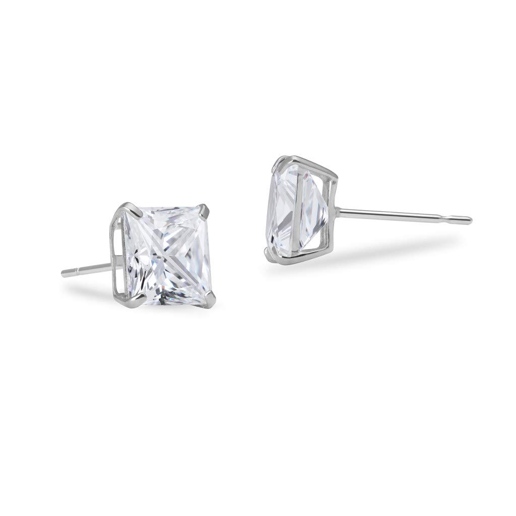 Real 14K Gold Square Clear CZ Stud Earrings | 0.22-4.00 CTW | Yellow, Rose & White Gold
