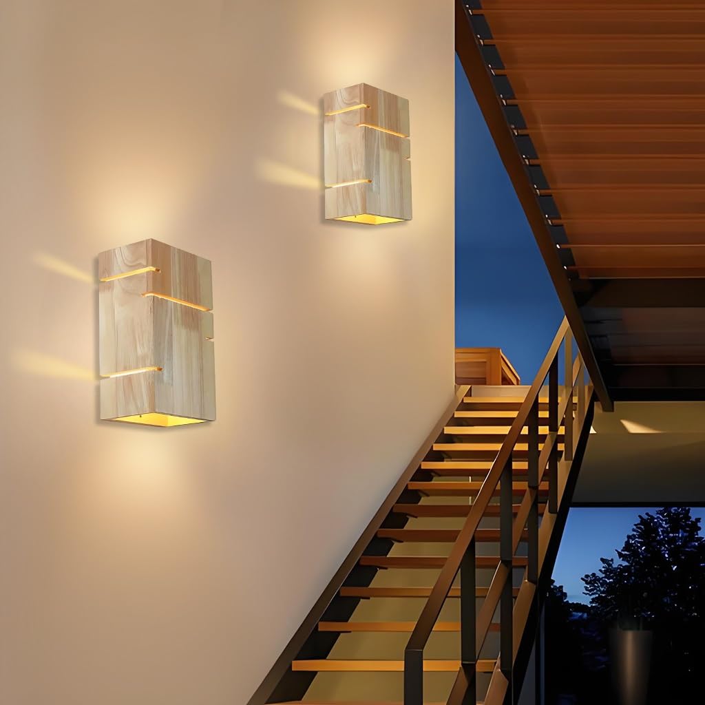 Moderna Lampada Da Parete Creativa Nordica E27 Scatola Quadrata Di Legno Semplice E Squisita Luce Da Camera Da Letto E Corridoio