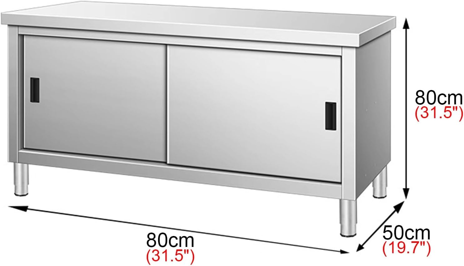 Double Pass Work Table Kitchen Sliding Door Prep Table Thickened Stainless Steel Work Table Home Commercial Multifunctional Metal Table Practical Storage Cabinet