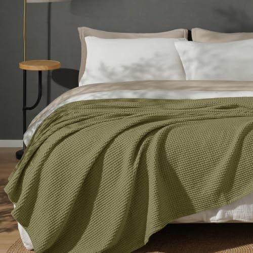 Image of PHF Pre-Washed Cotton Waffle Weave Blanket King Size for Bed, Snag Proof Throw Blanket for Couch Spring Summer Lightweight Breathable, Oeko-TEX Certified, Machine Washable, Home Decor Gift - Dark Oil