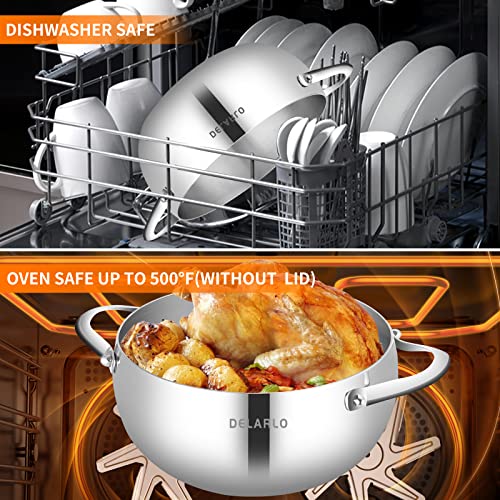 Delarlo Tri-Ply Stainless Steel Apple Shape Stockpot 5Qt, 18/8 Food Grade Kitchen Cooking Pot,Soup Pot Suitable For All Stoves, Dishwasher-Safe #TOP4