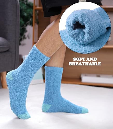 Image of FNOVCO Mens Fuzzy Socks - Soft Cozy Slipper Fluffy Winter Warm Microfiber Plush Sleeping Socks - 5 to 6 Pairs