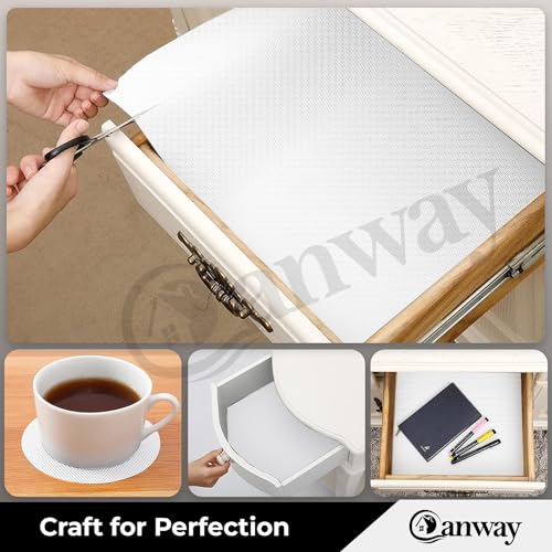 Image of CANWAY (45cm x 10M) Food Grade Non-Slip Drawer & Shelf Mat | Waterproof, Washable Shelf Liner for Kitchen Cabinets, Cupboards, Fridge & Bathroom Shelves | White