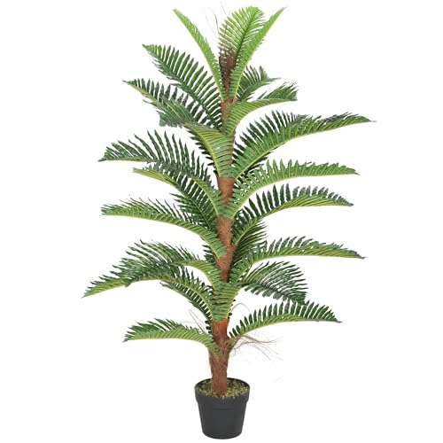 HOMCOM Plante Artificielle Palmier 120 cm avec 24 Grandes Feuilles Grand réalisme Pot Inclus