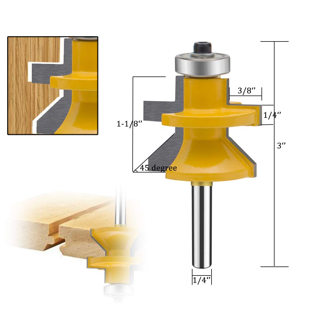TAIWAIN 1/4 Inch Shank Router Bit Set Tongue Groove V-Notch 2 PCS , Cabinet Wood Milling Cutter Router Bits Woodworking Miter Carbide CNC Cutting Tool for Doors, Tables, Shelves, Walls(2)