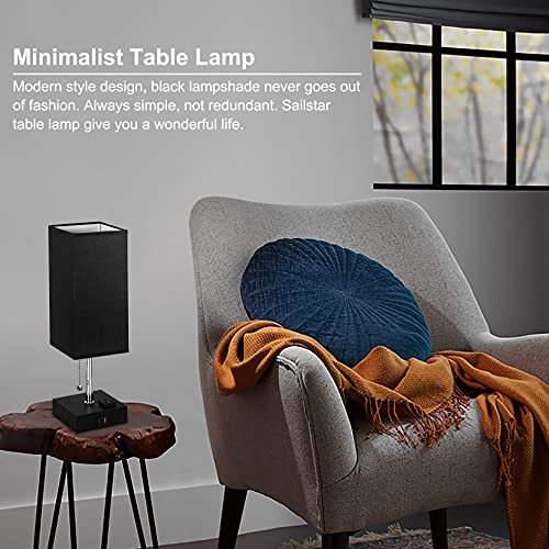 Sailstar Nightstand Lamp Black, Bedside Lamp With 3 Colors Setting Led Bulb 2700K 4000K 5000K, Small Table Lamp With 2 Usb And Outlet, Pull Chain Lamp For Bedroom, Perfect For End Table, Small Space #TOP1