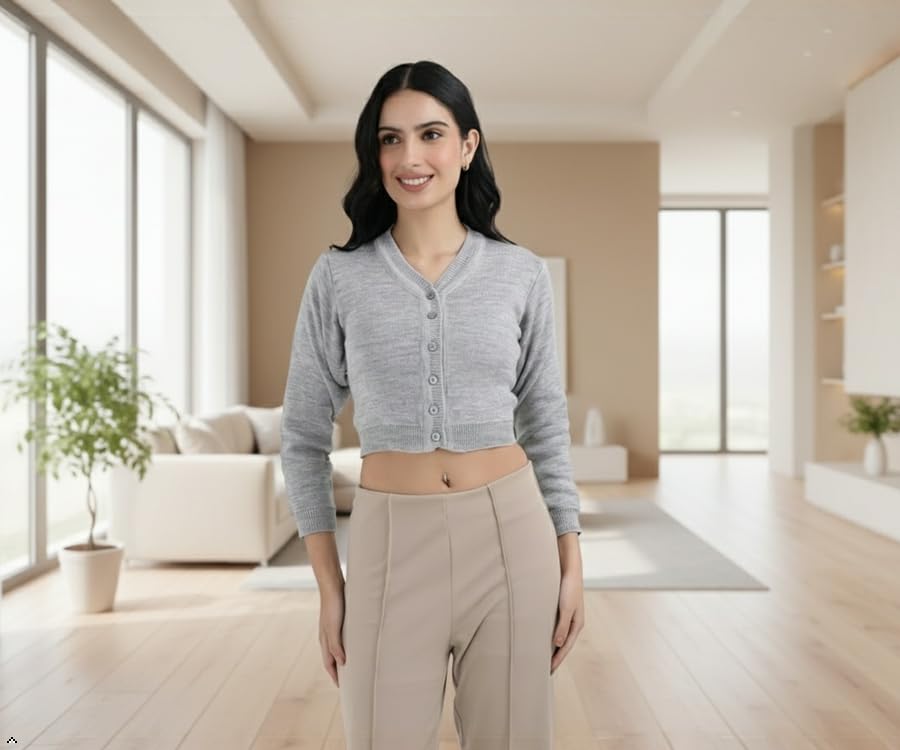 Image of Women Winter Wear V-Neck Full Sleeves Regular Fit Woollen Blouse
