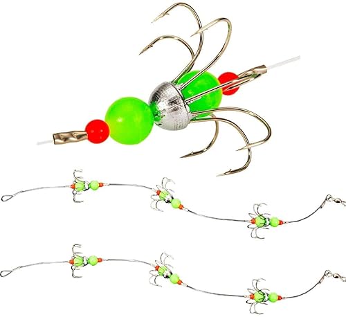 kekafu 2 señuelos luminosos de gancho de calamar para agua salada, señuelo fluorescente de calamar con multineedles, manga de sepia, cebos de pesca,
