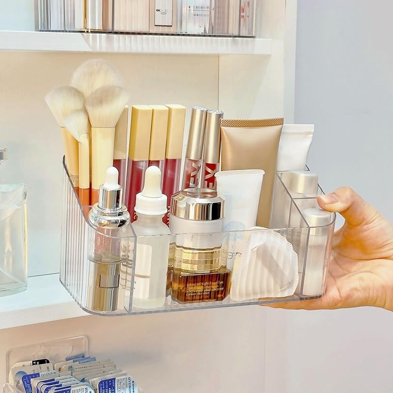 SLHEQING 2 Pack Makeup Organiser, Transparent Skincare Beauty Cosmetic Storage Box, Makeup Brush Holder 7 Compartments - Image 3