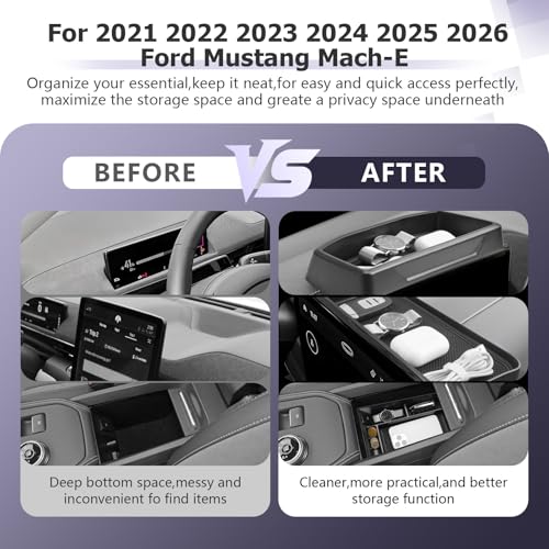 Image of LUWU 3PCS 2025 2026 Mustang Mach E Dashboard Storage Tray Compatible with Ford Mustang Mach E 2021-2026 Accessories Center Console Armrest Box Hidden Organizer Tray Behind Screen ABS Material
