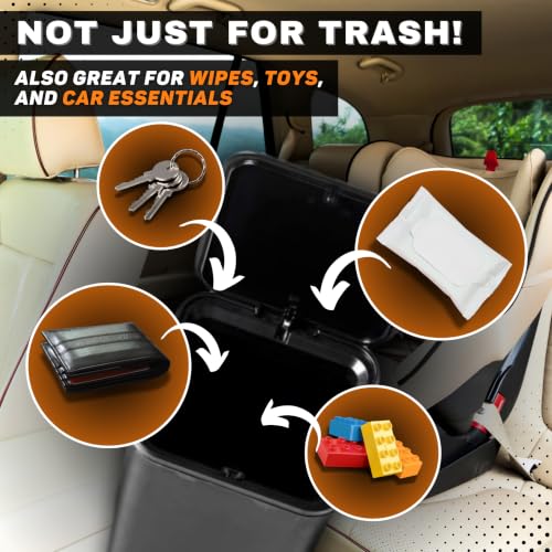 Image of Car Trash Can for Vehicles Leakproof Compact Garbage Bin w /Stability Flap, Anti-Slip Base, Portable Trash Holder for Cars, Trucks, SUVs, Minivans (Gray with Lid, Medium)