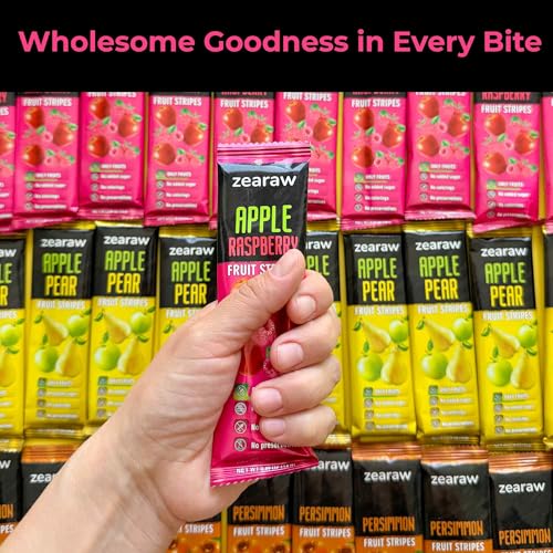 Image of ZEARAW Healthy Fruit Snacks for Adults and Kids - 30 Fruit Leather with Dried Apple-Pear, Apple-Raspberry, Persimmon - Vegan Low-Carb Variety Pack Strips for Kids - Sugar Free Bars