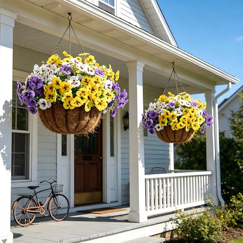 Artificial Flowers for Outdoors,Yellow White Purple 12 image 2
