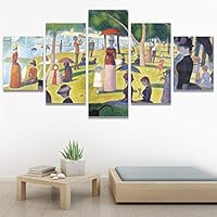 SIGNWIN 5 Panel Canvas Wall Art A Sunday on La Grande Jatte by Georges Seurat Abstract Plants Illustrations Impressionism Panoramic Relax/Calm Multicolor for Living Room, Bedroom, Office - 60