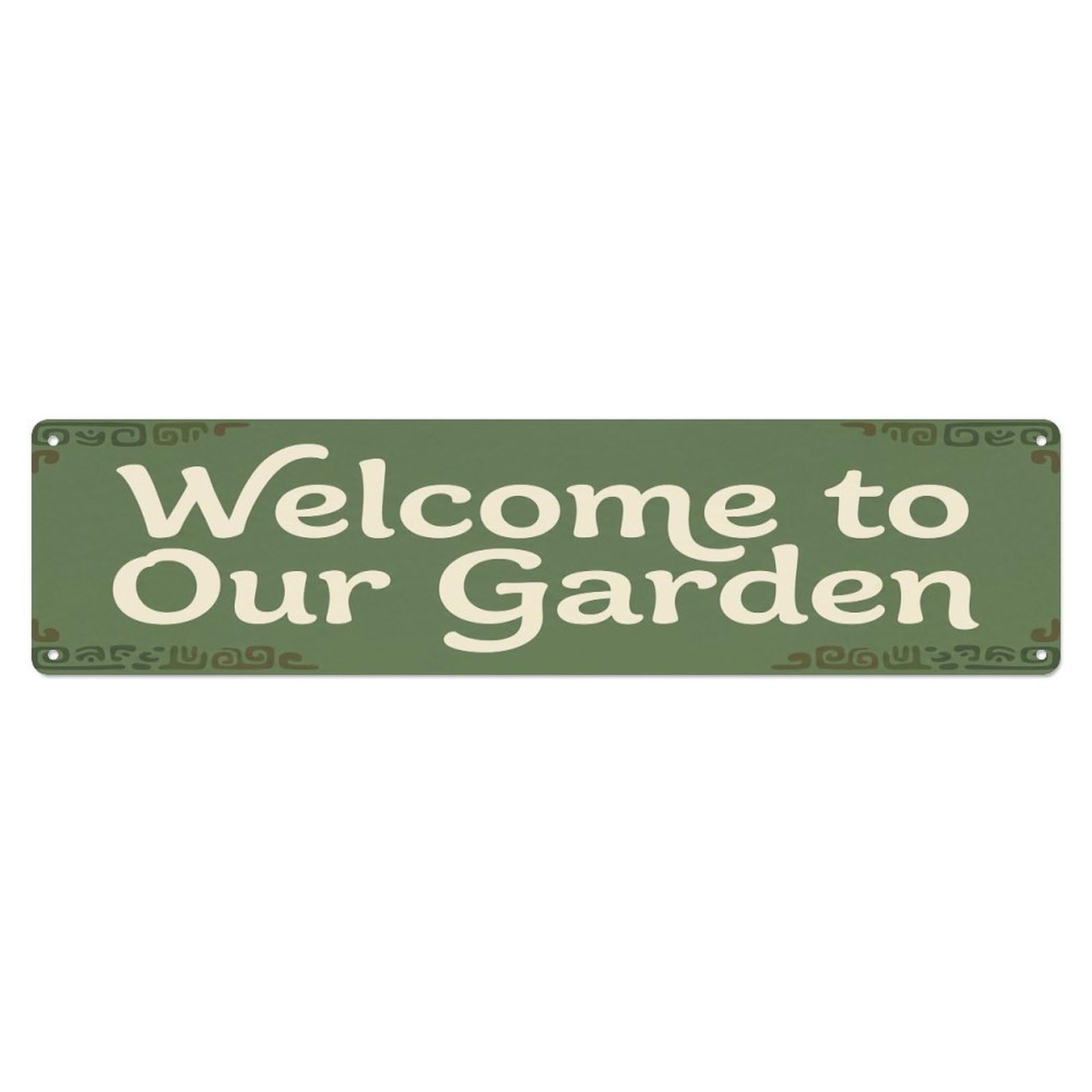 Vintage Welcome to Our Garden Moss Stone Metal Tin Sign