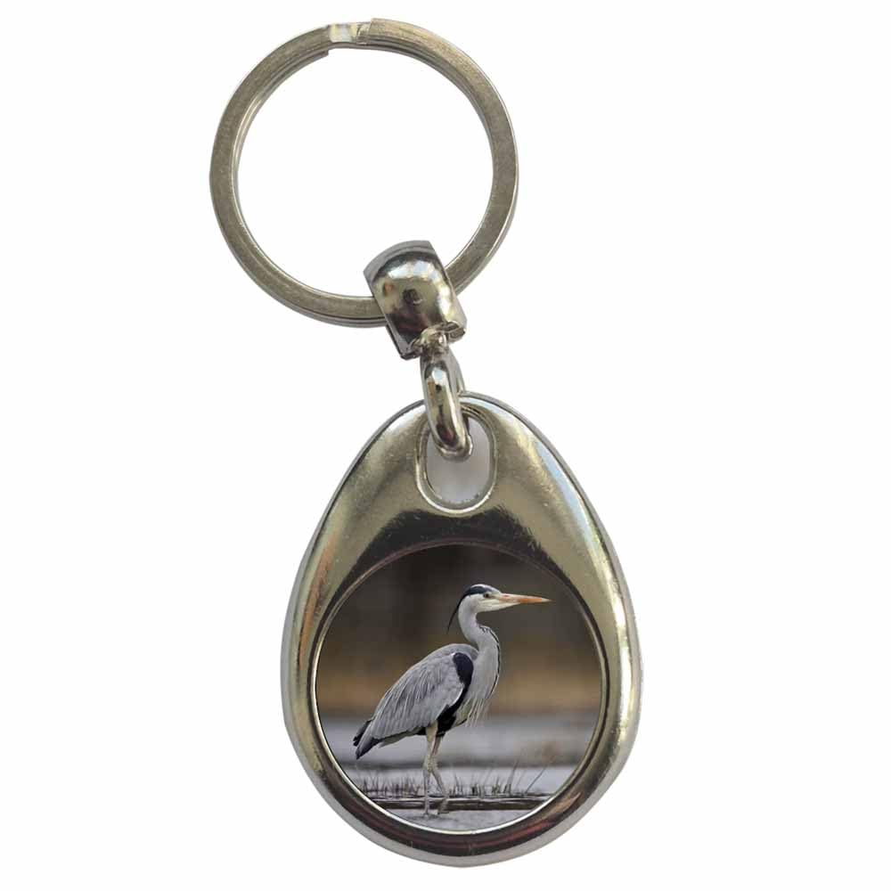 Ozorath Grey Heron Keyring Keychain with Split Ring Attachment and Metal Key Fob