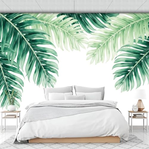 Impresión Hojas Palmera Tropicales En Acuarela Papel Pintado, 150 X 105 Cm Pared Papel Pintado, Estilo Tropical Decoración De Paredes Para Salón Dormitorio Pasillo Comedor, Verde