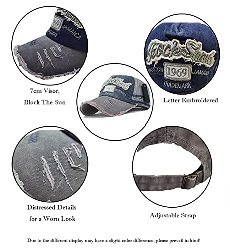Image of Vintage Cotton Baseball Cap Denim Frayed Edge Sunhat Adjustable Unisex