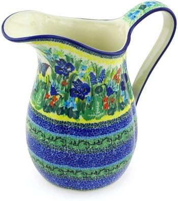 Polmedia Polish Pottery Pitcher UNIKAT - Splendid Mariposa Pattern Handmade in Boleslawiec Poland by Ceramika Artystyczna + Certificate of Authenticity
