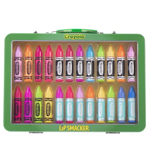 Lip Smacker Crayola Flavored Lip Balm Collectors Tin Flavor Vault, 24 Count| Clear Matte | For Kids, Men, Women, Gift Set #TOP4