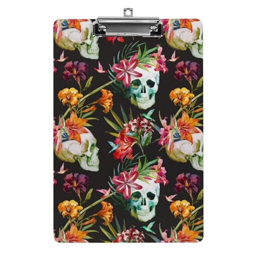 Porte-bloc de bureau A4 fleurs crâne pour prise de note