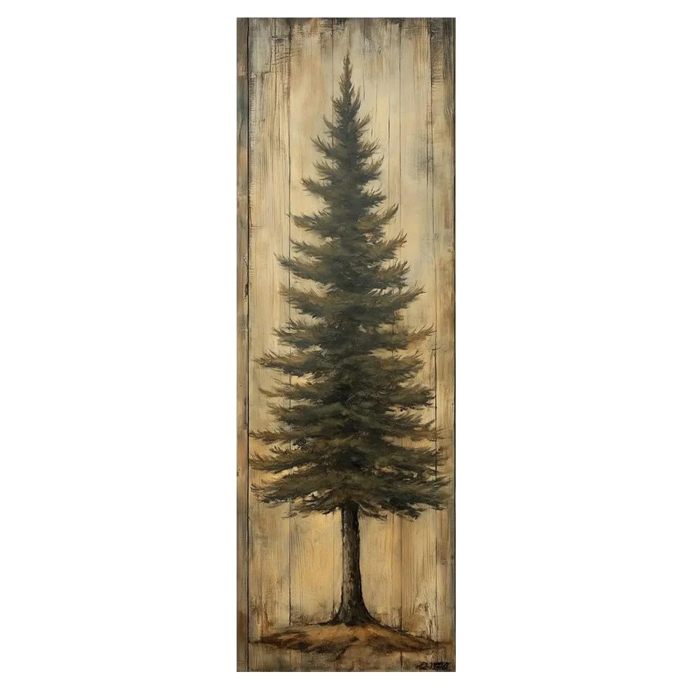JUYIOPAX Rustikales Waldbaum-Poster mit Tannenmotiv, Leinwanddruck, Wandbild, Heimdekoration (45 x 130 cm/Innenrahmen)