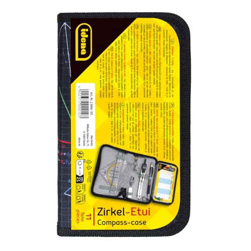 Idena 20066 - Zirkel im Etui, 11-teilig, mit Geodreieck, Lineal,...