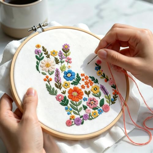 Image of Nuberlic Embroidery Kit for Beginner,Floral Embroidery Practice Kit