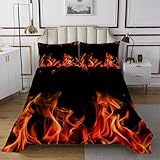 Red Flame Bedspread Twin Size,Cool Burning Flames Comforter Set 2Pcs for Kids Boys Men Teens Room Decor,Modern Fashion Bedding Set Soft Black Coverlet Quilt,1 Pillowcase