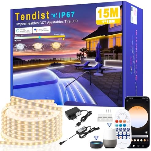 Tira LED Exterior Impermeable Blanco Frio a Blanco Calido Regulab...