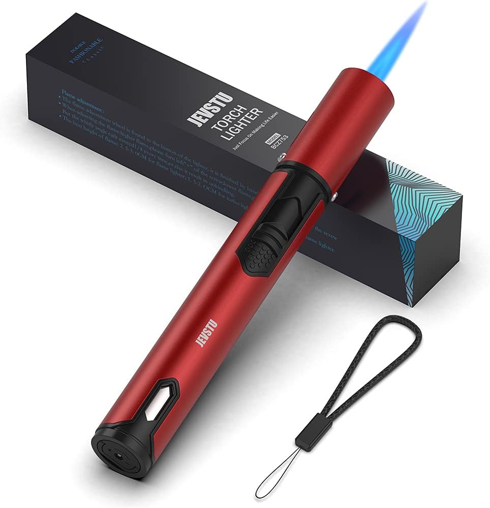 JEVSTU Torch Lighter, Butane Lighter with Fuel Level Window for Candle, Adjustable Fire Jet Torch Windproof Lighter Long for Grill Cooking Survival, Mini Men Gifts, Black (Lighter Fluid not Included) : Health & Household
