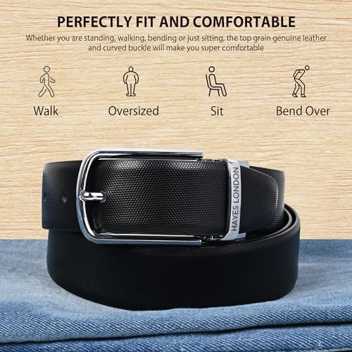 Image of HAYES LONDON Belts for Men Leather Original - Belt for Men Formal with Classic Design, Durable and Italian Reversible Men Belts for All Occasions
