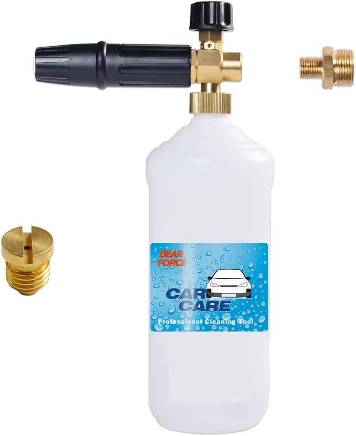 Pressure Washer Foam Cannon with 1/4” Quick Connector & M22-Male Adapter & 1.10mm & 1.25mm Nozzle, Power Washer Adjustable Snow Foam Lance 1L Bottle, Jet Car Wash Foam Blaster Soap Gun
