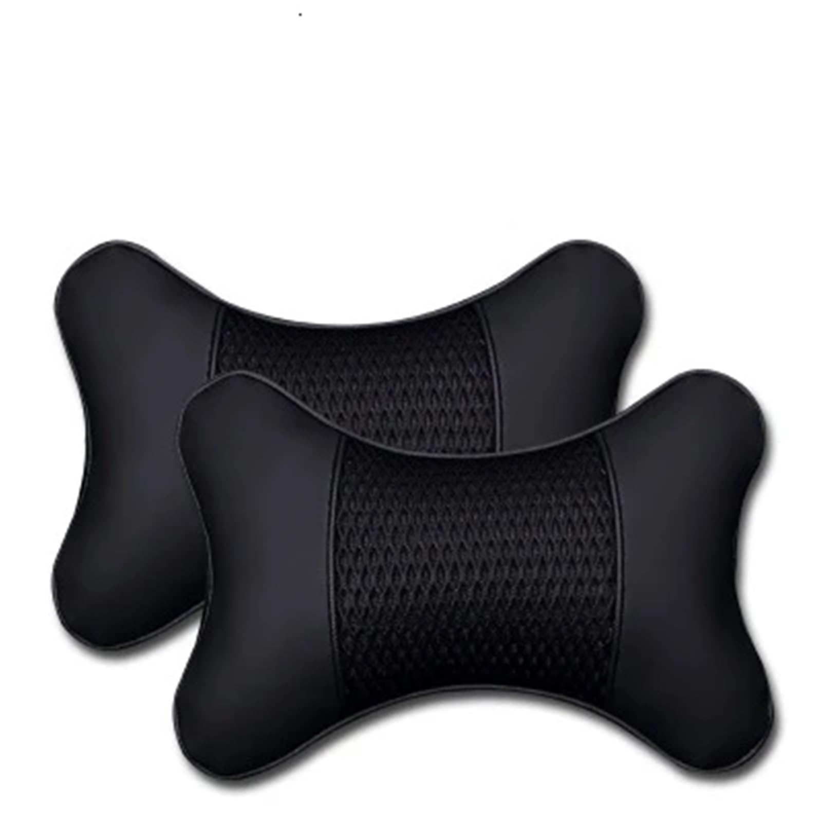 POAWUDJA Car Pillow 2Pcs Car Seat Headrest Pillow PU Leather Knitted Pillows Neck Rest Cushion Support Removable Cover(Black)