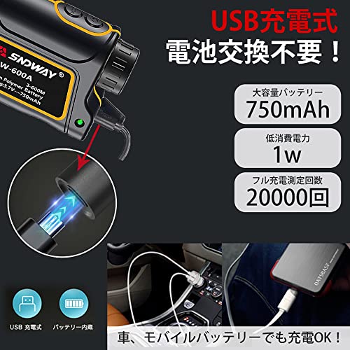 SNDWAYTOOLS SW600A ゴルフ距離計 レーザー距離計 高低差 IP54防水 ゴルフ距離計測器 ゴルフ計測器 表示切り替え フラグロック機能 距離測定器 ピンサーチ 600M測定可能 USB充電式 振動機能 レーザーゴルフ距離測定器 日本語取扱説明書付 104*76*41 4枚目