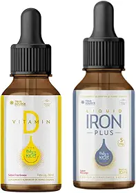 Combo Iron Plus Baby & Kids Liquido 30ml e Vitamin D For Baby E Kids 30Ml Framboesa True Source