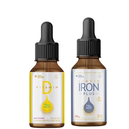 Combo Iron Plus Baby & Kids Liquido 30ml e Vitamin D For Baby E Kids 30Ml Framboesa True Source