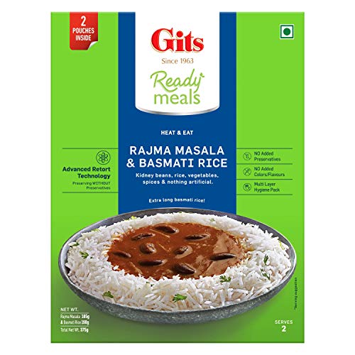 Image of Gits Ready to Eat Basmati Rice & Rajma Masala Combo Meal, Pure Veg, Heat and Eat, 375g (Pack of 2)