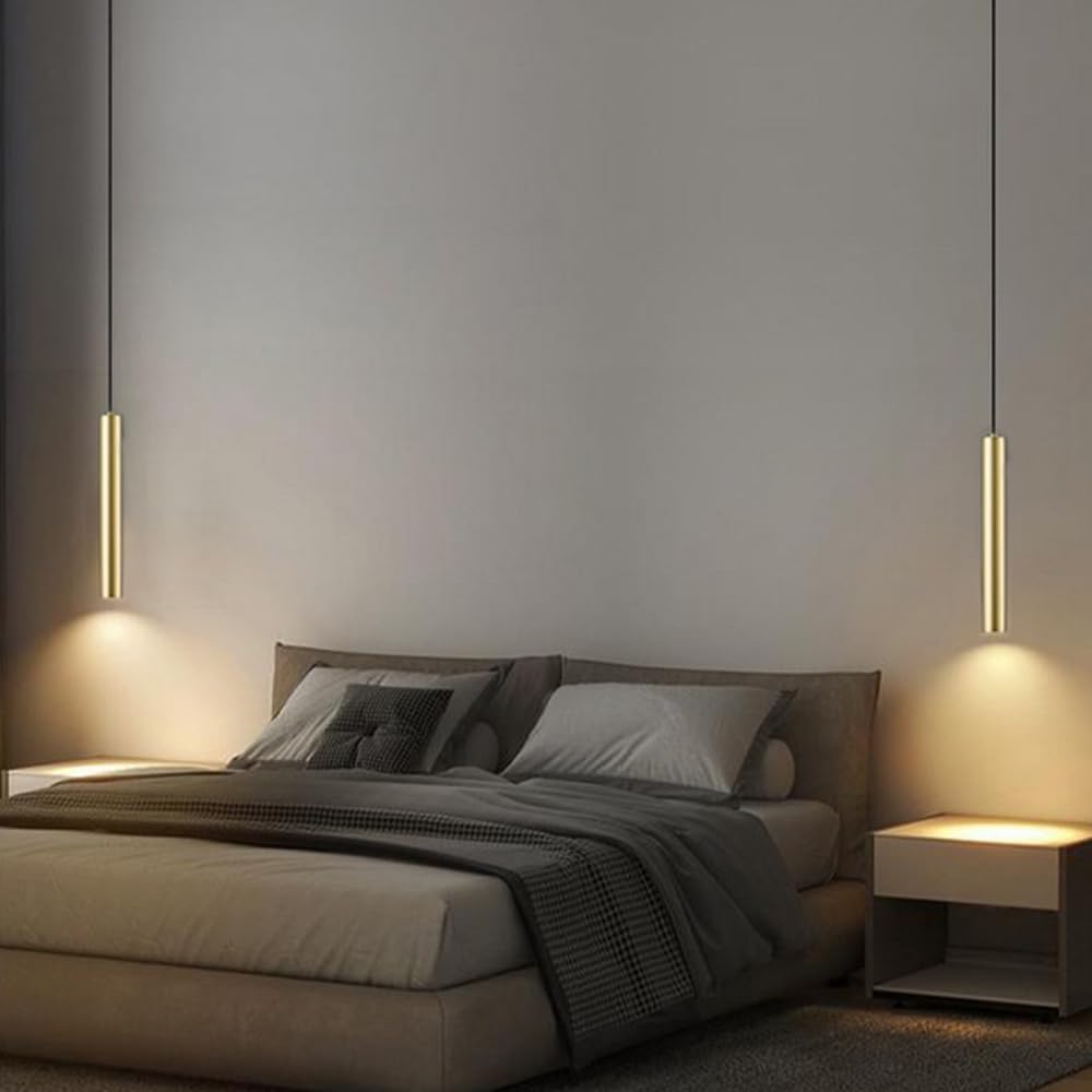 2 Pezzi Lampada a sospensione LED Lampadario Moderno Design Minimalista Lampada da soffitto LED Dorato Plafoniera Alluminio per Sala da pranzo Camera da letto Soggiorno
