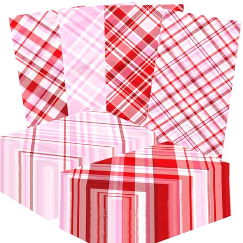 Valentine Napkins,40pcs Red Pink Buffalo Plaid Napkins Disposable Valentines Cocktail Dinner Napkins,Valentine Paper Hand Towels for Bathroom