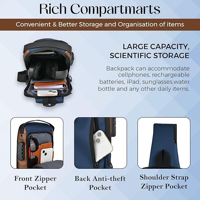 Image of TEKCOOL Sling Bag for Men & Women- Crossbody Sling Bag for Travel, Cycling & Hiking | Waterproof Shoulder Bag with Compartment and Zipper Pockets