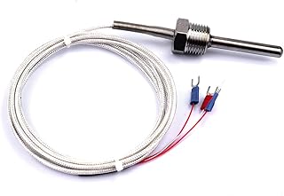 1pc Temperature Sensor Probe,Stainless Steel Waterproof Pt100 Ohm Probe Sensor 1/2 inch Thread with Insulation Lead Wire(-50-250°C)